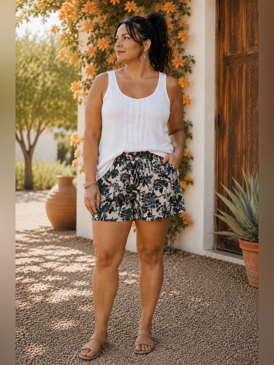 LOFT Pants - LOFT Cream Linen Shorts with Teal Paisley Floral Print